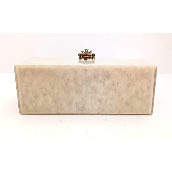 VTG 50s Lucite Box Purse Ivory Pearl Marble Jewel Clasp Twist Top Handle - Picture 6 of 13